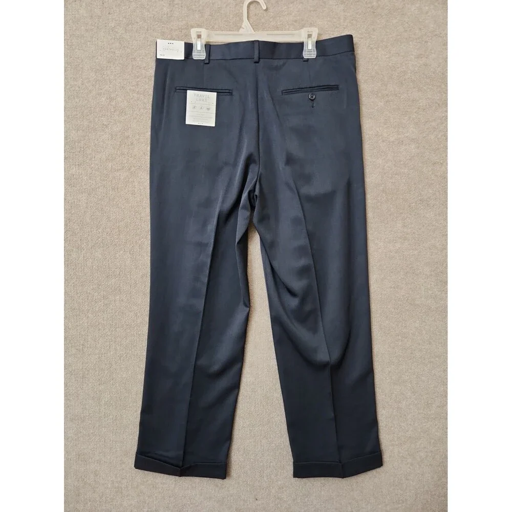 Perry Ellis Portfolio Travel Luxe Dress Pants Men 36x30 Blue Non Iron Cuffed NEW